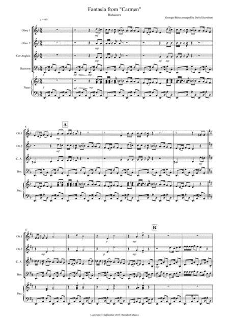 Free Sheet Music Habanera Fantasia From Carmen For Double Reed Quartet