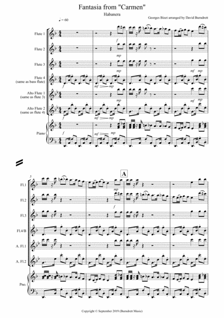 Habanera Fantasia From Carmen For Flute Quartet Sheet Music