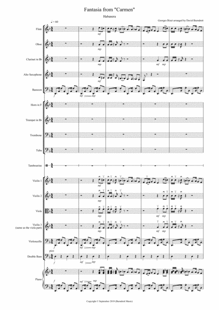 Habanera Fantasia From Carmen For School Orchestra Sheet Music