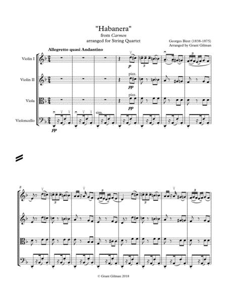 Habanera From Bizets Carmen For String Quartet Score Parts Sheet Music