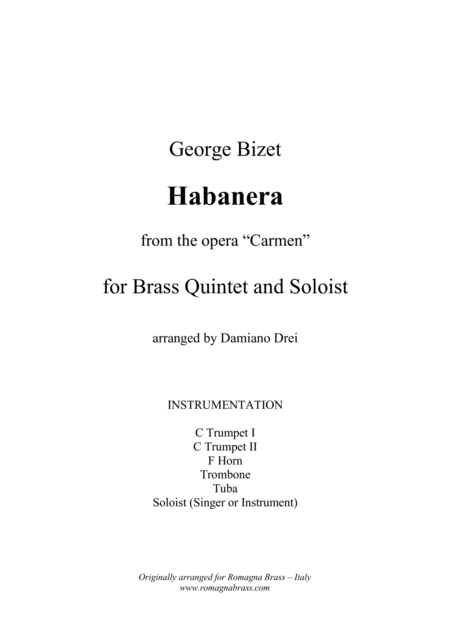 Habanera From Carmen Brass Quintet And Soloist Sheet Music