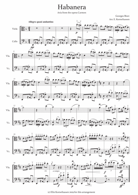 Habanera From Carmen For String Duet Viola And Cello Sheet Music