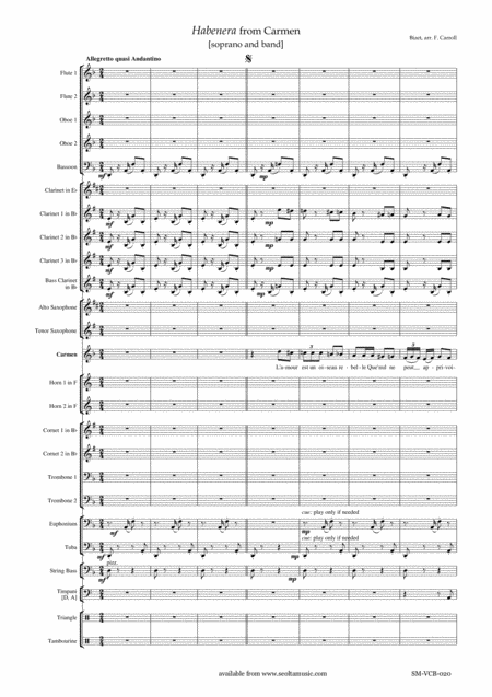 Free Sheet Music Habanera From Carmen G Bizet For Soprano And Concert Band