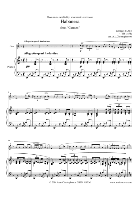 Habanera From Carmen Oboe And Piano Sheet Music