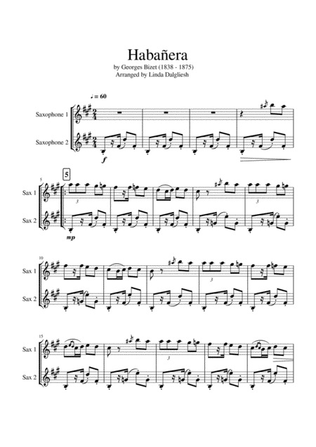 Habanera From Carmen Saxophone Duet Sheet Music