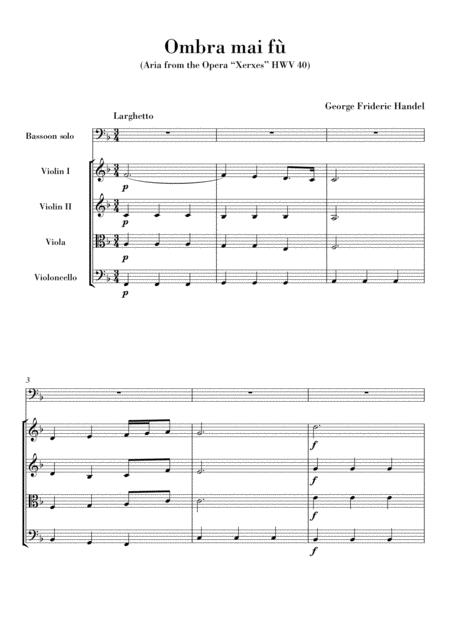 Free Sheet Music Haendel Ombra Mai F For Bassoon And String Quartet