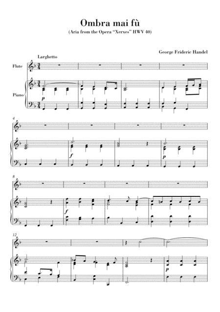 Free Sheet Music Haendel Ombra Mai F For Flute And Piano