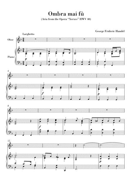 Free Sheet Music Haendel Ombra Mai F For Oboe And Piano