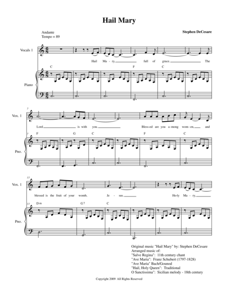 Hail Mary For Mixed Voices Sheet Music