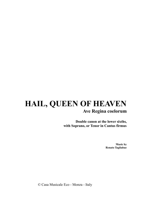 Hail Queen Of Heaven Ave Regina Coelorum Tagliabue For Solo And Satb Choir Sheet Music