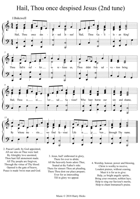 Free Sheet Music Hail Thou Once Despised Jesus Another New Tune For This Wonderful Hymn