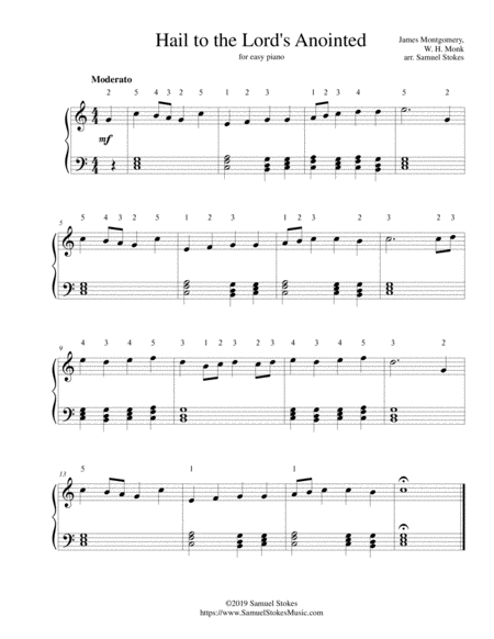 Hail To The Lords Anointed For Easy Piano Sheet Music