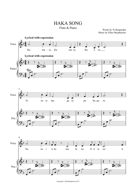 Free Sheet Music Haka Song Vocal Piano