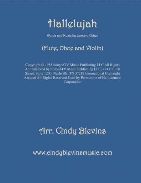 Hallelujah Arranged For Flute Oboe And Violin Sheet Music