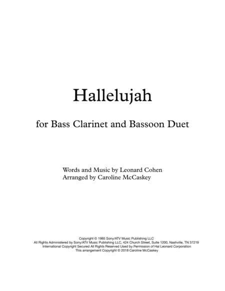 Hallelujah Bass Clarinet And Bassoon Duet Sheet Music