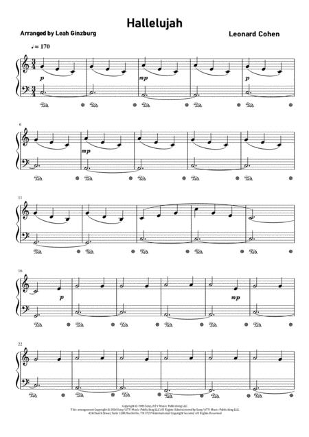 Hallelujah By Leonard Cohen Piano Version Arranged By Leah Ginzburg Sheet Music