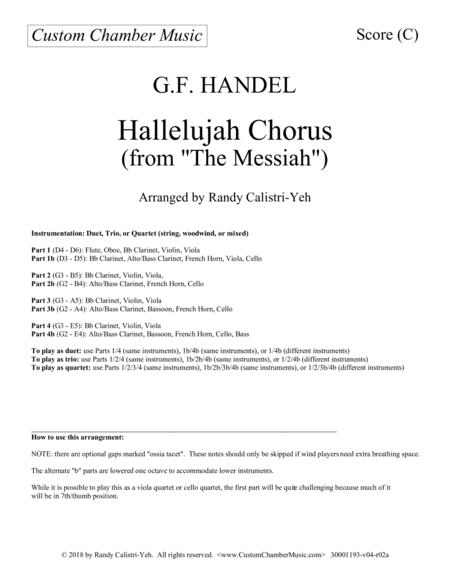 Hallelujah Chorus Messiah Duet Trio Quartet String Woodwind Or Mixed Sheet Music