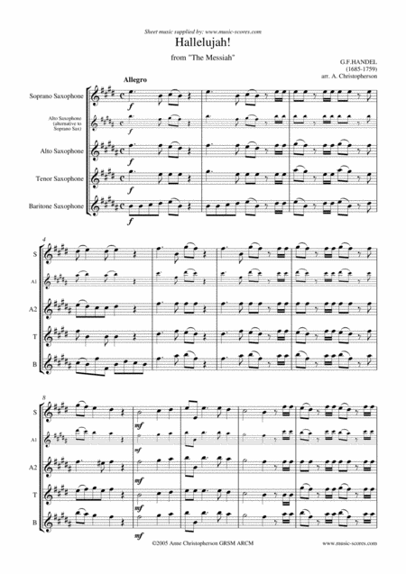 Hallelujah Chorus Sax Quartet D Ma Sheet Music