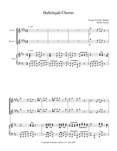 Hallelujah Chorus Treble Eb Instrument Duet Sheet Music