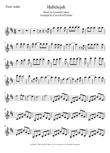 Hallelujah Cohen Transcribed For Two Violins Easy Cover Intermediate Level Sheet Music