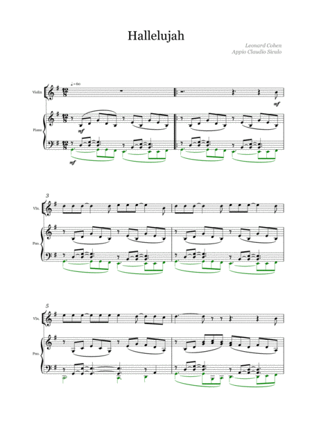 Hallelujah Cohen Violin Piano Sheet Music