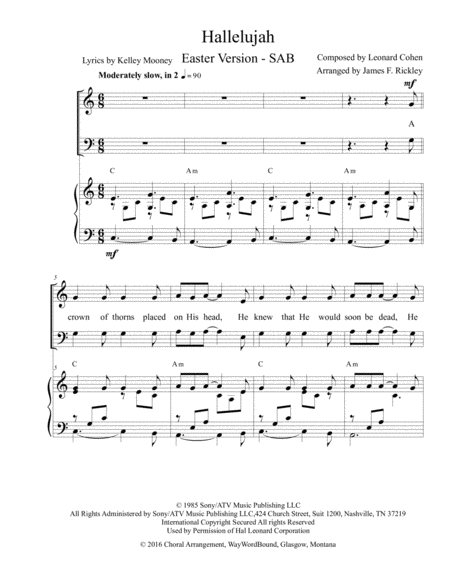 Hallelujah Easter Version 3 Part Sab Sheet Music