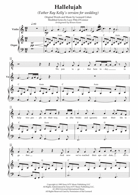 Hallelujah Father Ray Kellys Version For Wedding Vocal Violin Organ Sheet Music