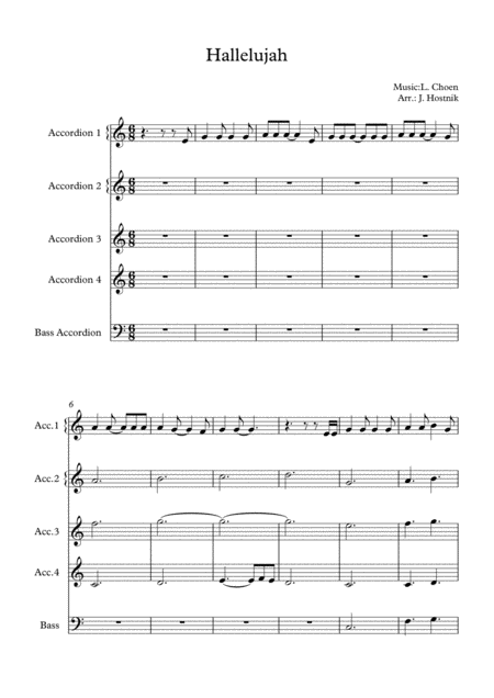 Free Sheet Music Hallelujah For Accordion Orchestra Score