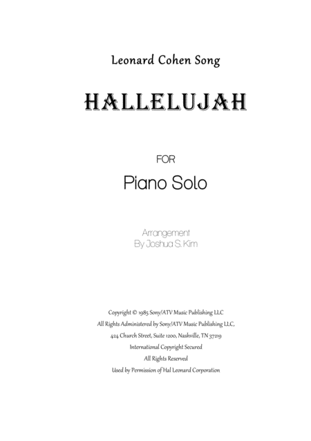 Hallelujah From Shrek For Piano Solo Sheet Music