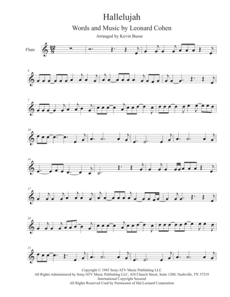 Free Sheet Music Hallelujah In The Easy Key Of C Flute