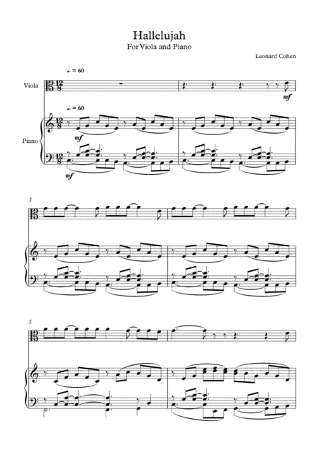 Hallelujah Leonard Cohen Viola Piano Sheet Music