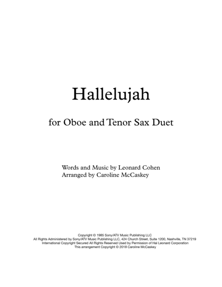 Free Sheet Music Hallelujah Oboe And Tenor Sax Duet