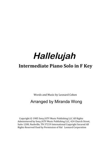 Hallelujah Romantic Piano Solo In F Key With Chords Sheet Music