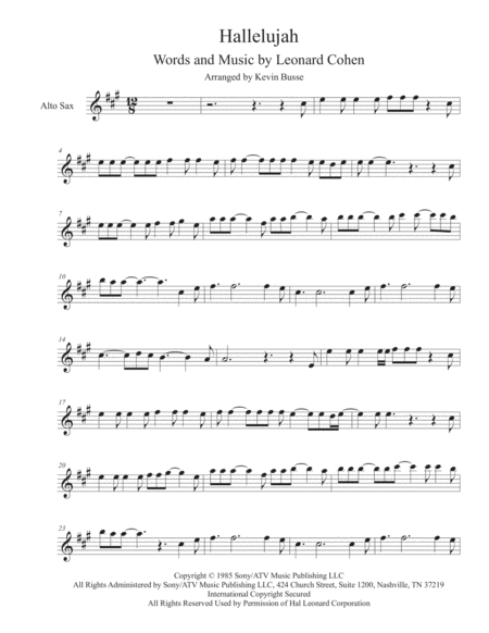 Free Sheet Music Hallelujah Tenor Sax