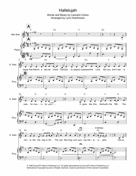 Free Sheet Music Hallelujah Voc Pno String Quartet
