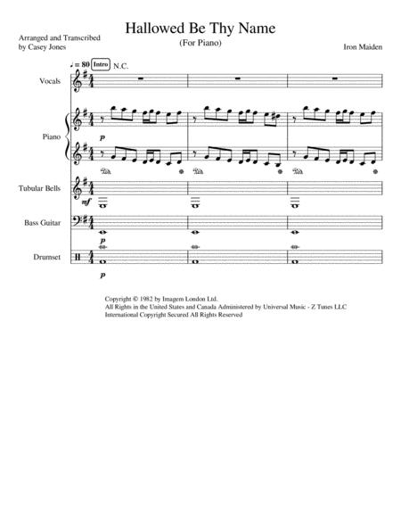 Hallowed Be Thy Name For Piano And Rock Band Sheet Music