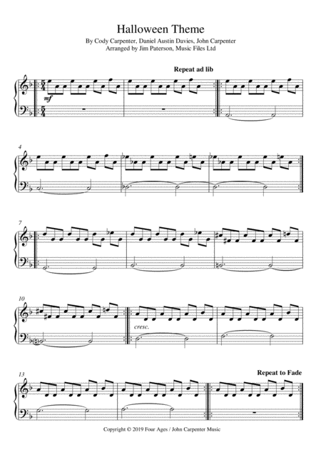 Halloween Theme For Easy Piano Sheet Music