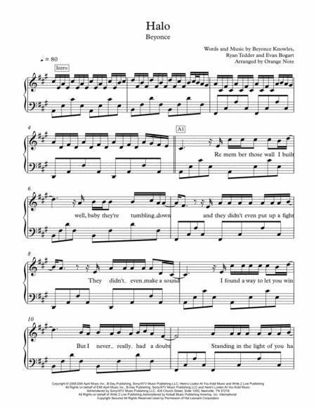 Free Sheet Music Halo By Beyonce Medium Difficulty