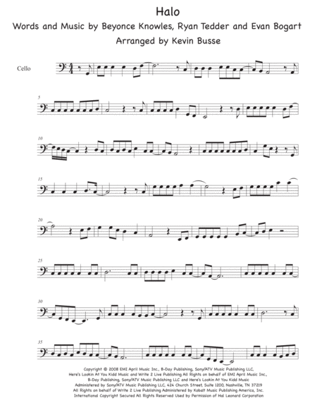 Halo Easy Key Of C Cello Sheet Music