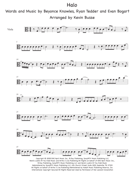 Halo Easy Key Of C Viola Sheet Music