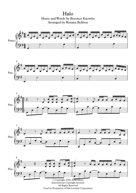 Free Sheet Music Halo G Major By Beyonce Piano