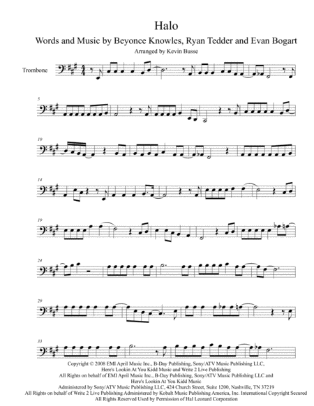 Halo Original Key Trombone Sheet Music