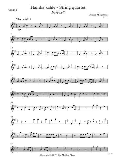 Hamba Kahle Farewell String Quartet Sheet Music