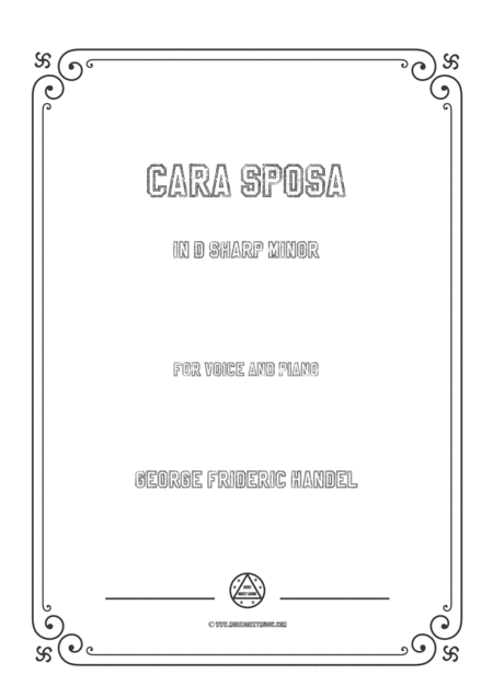 Handel Cara Sposa In D Sharp Minor For Voice And Piano Sheet Music