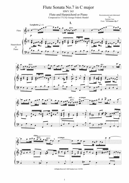 Handel Flute Sonata No 7 In C Major Op 1 Hwv 365 For Flute And Harpsichord Or Piano Sheet Music