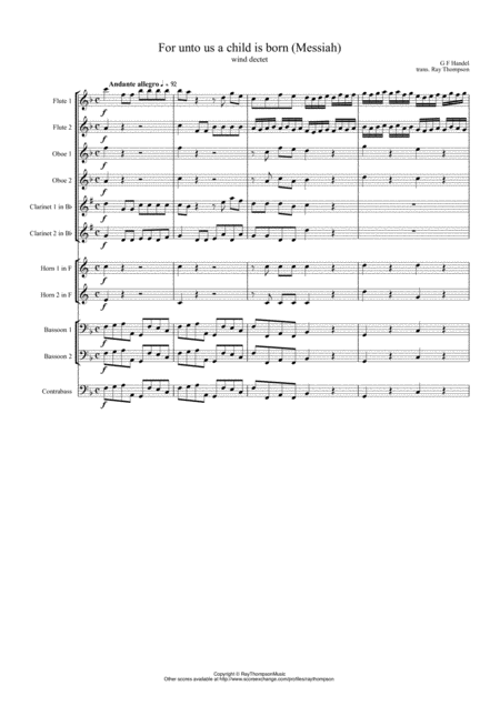 Free Sheet Music Handel For Unto Us A Child Is Born Messiah Wind Dectet