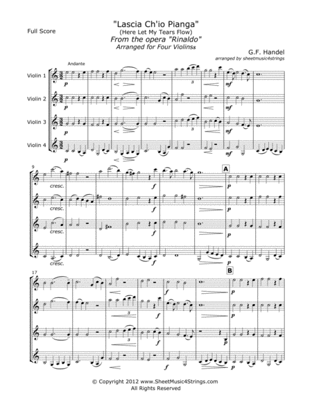 Free Sheet Music Handel G Rinaldo For Four Violins