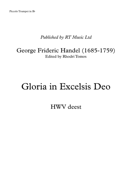 Handel Hwv Deest Gloria In Excelsis Deo Solo Parts Sheet Music