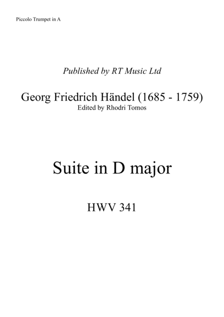 Handel Hwv341 Suite In D Major Solo Parts Sheet Music