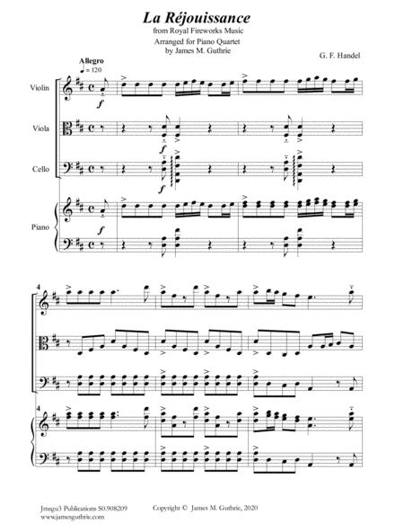 Free Sheet Music Handel La Rjouissance From Royal Fireworks Music For Piano Quartet